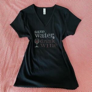 Y2K Rhinestone “Save Water Drink Wine” Tee